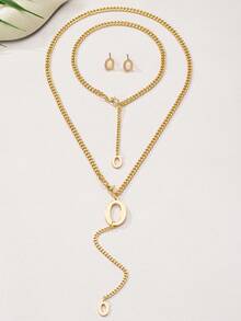 1 Bộ Thời Trang Phổ Biến 2024 Mới 26 Chữ Cái Tiếng Anh Vòng Tay Hoa Tai Mặt Dây Chuyền Vuông Tối Giản, Thiết Kế Tinh Tế Cho Phụ Nữ Mặc Hàng Ngày - Vàng - Xem 100