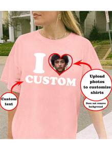 定制照片 T 恤、送给女朋友/妻子的礼物、情人节礼物、大码宽松衬衫、定制脸部、定制女式 T 恤 - 添加您自己的文字和图像（家庭照片/自拍/宠物照片/朋友照片）