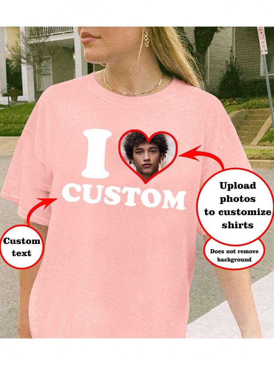 定制照片 T 恤、送给女朋友/妻子的礼物、情人节礼物、大码宽松衬衫、定制脸部、定制女式 T 恤 - 添加您自己的文字和图像（家庭照片/自拍/宠物照片/朋友照片）