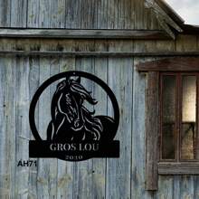 1pc Personalized Iron Metal Horse Farm Wall Art With Customized Nameplate, Farmhouse Decoration For Living Room Or Office Gifts Birthday Graduation - Multicolor - View 3