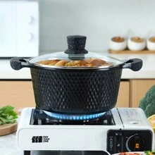 2 buc/Set Set de vase de gătit Maifanshi din aluminiu, inclusiv oală și tigaie antiaderență, potrivite pentru plită pe gaz și cu inducție, oale multifuncționale pentru fierbere de fructe de mare