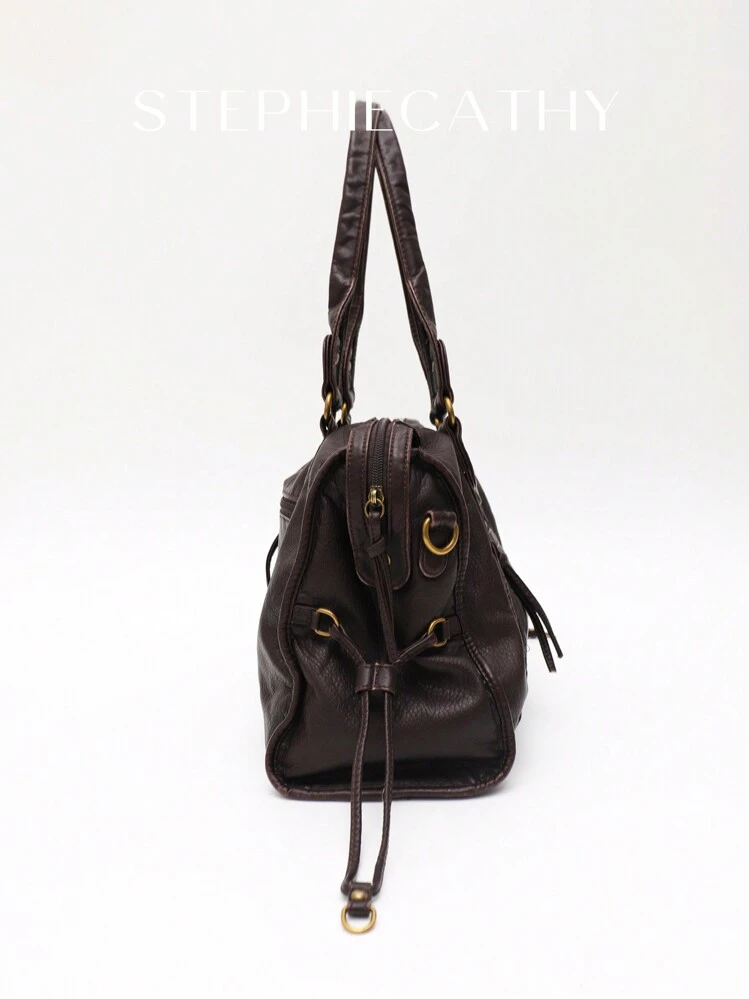 STEPHIECATHY Retro Casual Cool Street Style Soft Brush Off Washed PU Vegan Leather Zipper Closure Zip Pockets Braid Decor Large Capacity Fits 13' Laptop Tote Adjustable Long Strap Cross Body Shoulder Bag Women Daily College Commute Travel Versatile, Y2k Bag, Bohemia Style Bag For Women, 2000s Fashion Style Bag For Women, New Fashionable Big Bags For Women, New Arrival Tote Bags For Woman , Gifts For Women , Office Bag - Coffee Brown - View 8