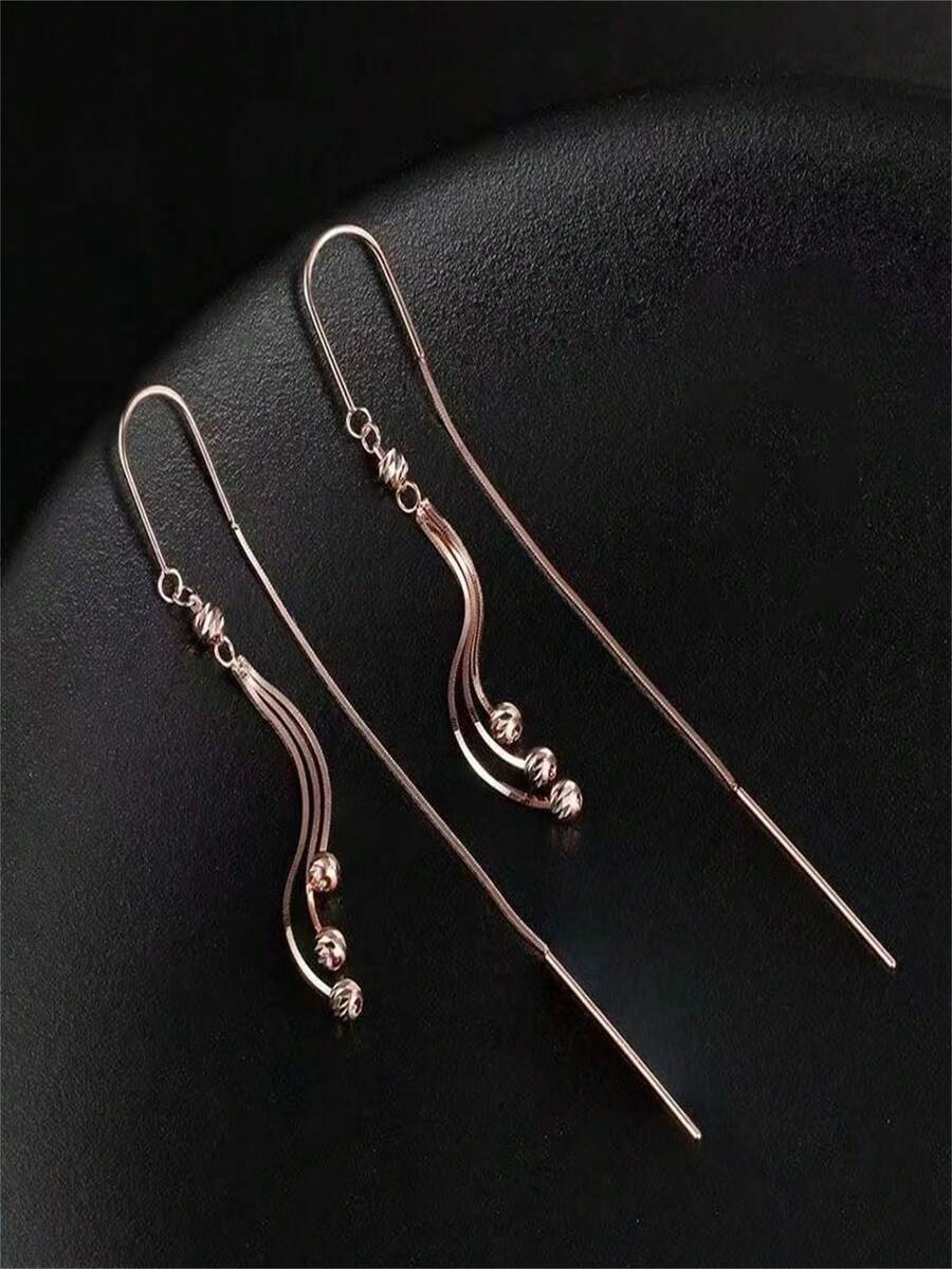 1 对时尚独特蛇骨流苏耳环，别致的玫瑰金耳环 - 金色 - 查看 1