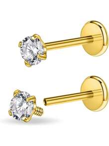 AVYRING 16g Bijou de piercing en acier inoxydable avec filetage interne et strass pour tragus/nez/hélix/conque/méduse/lèvre/labret - boucle d'oreille pour hélix, tragus, cartilage pour femmes et hommes 2-4 pièces