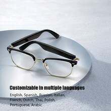 1 chiếc kính thông minh có tai nghe có loa Bluetooth gọi điện thoại không dây chống nước cho du lịch ngoài trời, kỳ nghỉ ở bãi biển - Khung đen chống ánh sáng xanh - Xem 7