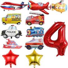 1 set de globos de aluminio con diseños de camión, avión, autobús escolar, camión de bomberos, coche de policía, barco, ambulancia, submarino y números del 1 al 9, para fiesta con tema de vehículos