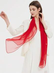 1PC Women Four Seasons Christmas Red Solid Color Chiffon Scarf, Breathable, Lightweight And Soft, Versatile For All Seasons, Also Can Be Used As A Shawl Hijab Suitable For Vacation Matching Clothes - Red - View 2