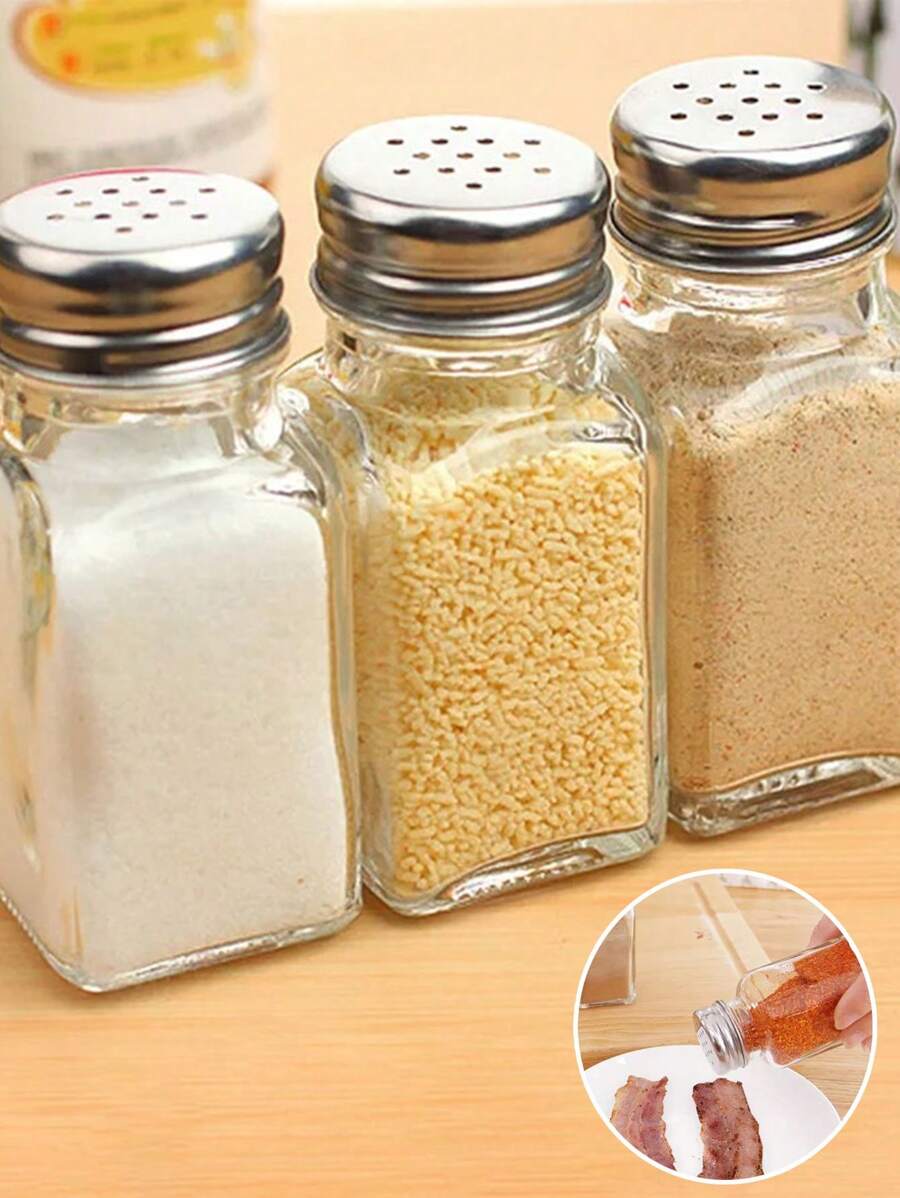 2 piezas/4 piezas Tarros de especias de vidrio, saleros y pimenteros, recipientes para condimentos, accesorios de cocina - Multicolor - Ver 1