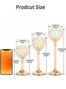 Juego de 3 portavelas de cristal y metal dorados, candelabros de cristal para velas de té, altos candelabros de cristal para votivas, elegante soporte de cristal para velas como centro de mesa para comedor, decoración de bodas, decoración de habitación, regalos - Multicolor - Ver 4