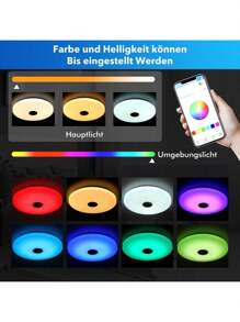 OYAJIA OYAJIA LED Deckenleuchte Dimmbar mit Bluetooth Lautsprecher,60W 50CM LED Deckenlampe mit Fernbedienung,RGBW Farbwechsel,Einstellbar für Schlafzimmer Küche Kinderzimmer Wohnzimmer