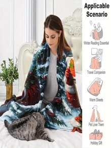 1 szt. Spersonalizowany koc z imieniem i nazwiskiem Mikołaja - koc z polaru poliestrowego, sezonowy nadruk graficzny, nadający się do prania w pralce, dziergane numery, wielofunkcyjny wystrój świąteczny, odpowiedni na kemping, do salonu, na sofę