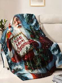 1 szt. Spersonalizowany koc z imieniem i nazwiskiem Mikołaja - koc z polaru poliestrowego, sezonowy nadruk graficzny, nadający się do prania w pralce, dziergane numery, wielofunkcyjny wystrój świąteczny, odpowiedni na kemping, do salonu, na sofę