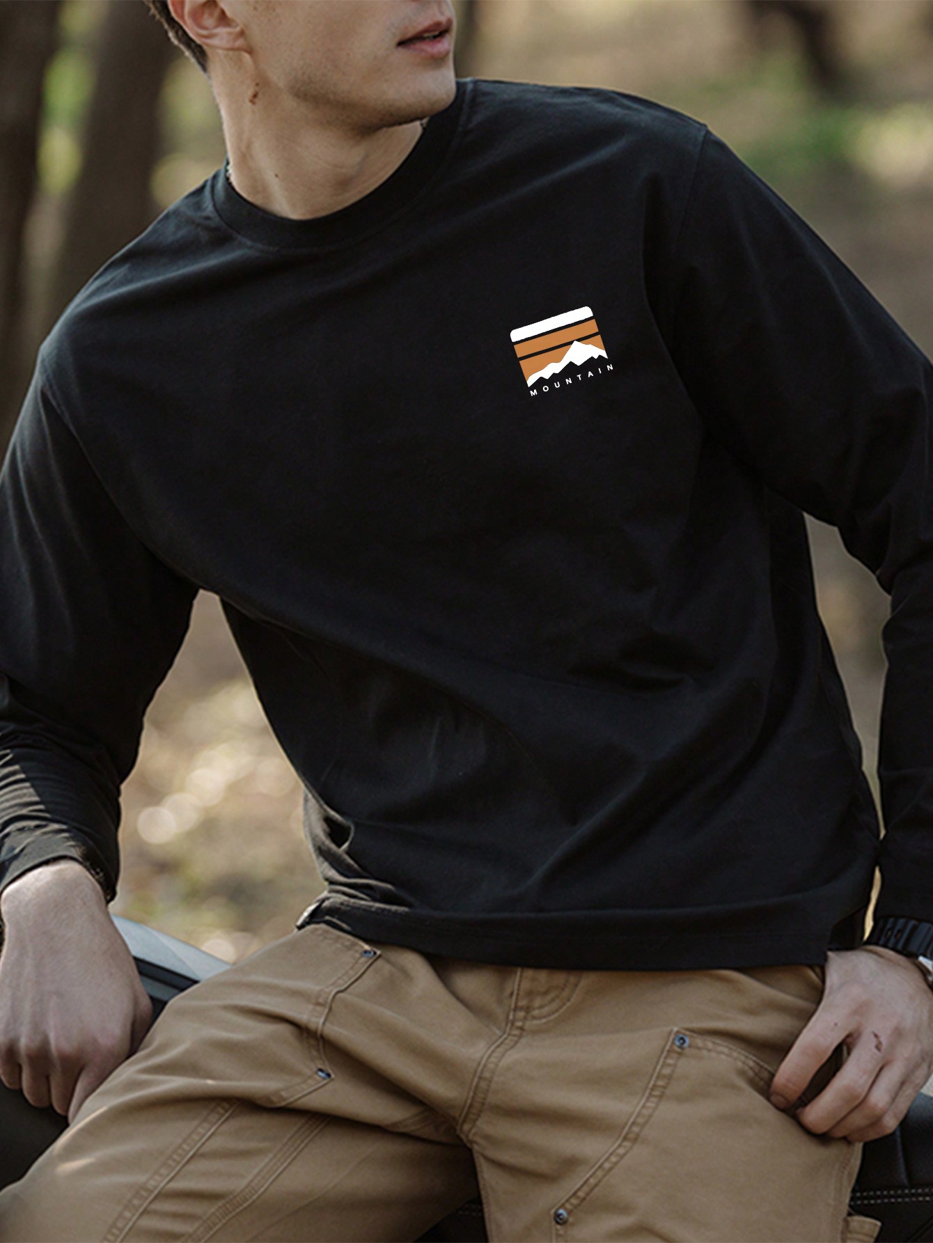 Men's Casual Simple Graphic Print Round Neck Long Sleeve T-Shirt, Daily Wear