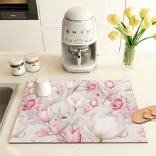 1 pieza Decoración del hogar, Felpudo de secado con estampado floral, Elemento floral, Flores rosas, Posavasos absorbentes de goma suave retro, Antideslizante y duradero para cafetera, mascotas, encimera, mesa de comedor, decoración de patio, accesorio de cocina - Multicolor - Ver 11