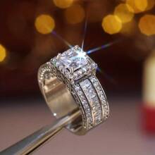 Nhẫn đính hôn Halo mạ bạc thanh lịch, đính đá Cubic Zirconia sang trọng - Quà tặng đính hôn hoặc ngày lễ tình nhân bằng đá quý thanh lịch cho người sinh tháng 4 - Bạc - Xem 5