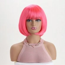 Women's Fashion Natural Short Curly 12-Inch Synthetic Fiber Inverted Bob Short Wig With Air Bangs, Suitable For Birthday, Festival, Ball, Performance, Role Play, Costume, Carnival Party