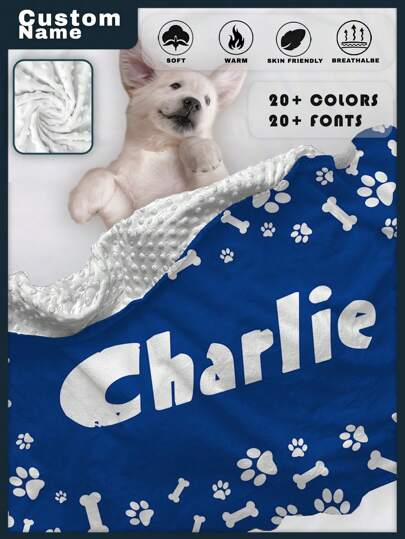 Customized Cat And Dog Name Blankets, Pet Paw Print Blankets, Dog Name Keepsake Blankets, Soft Name Blankets, Personalized Pet Gifts, Christmas Gift Blankets, Blankets For Close Friends, Family Gifts, Birthday Gifts, Gifts For Family/Friends/Girlfriends/Boyfriends.