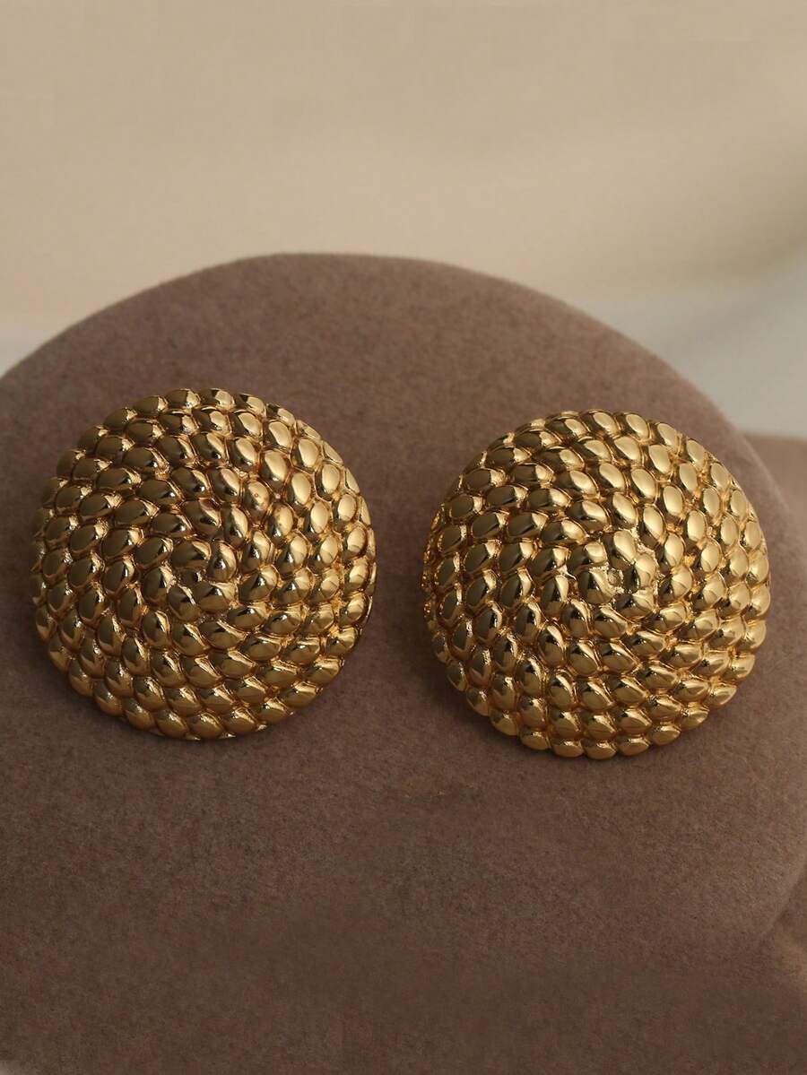 2 件女士时尚 3D 波尔卡圆点奢华高端装饰耳环 - 金黃色 - 查看 1