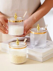 1pc Condiment Jar With Spoon, Seasoning Salt Monosodium Glutamate Storage Container, Decoration Jar For Halloween, Christmas, Wedding - Multicolor - View 6