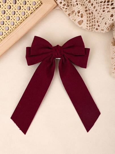 1个灯芯绒蝴蝶结发夹，女士纯色双层蝴蝶结鳄鱼夹，优雅节日发夹，节日礼物发饰，女士发夹，发饰，发爪夹，学习用品，女士发饰，接发，假发片，头部饰品，发卡