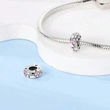 1pc 925 Sterling Silver Beads Rainbow Colored Zirconia Love Shaped Silicone Stopper Starry Sky Charms Beads Fit DIY Bracelets Positioning Bead Fine Jewelry Accessories Valentines