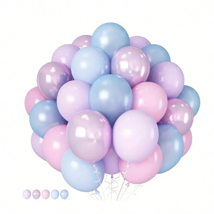 1 套粉色、蓝色、紫色派对气球 - 混色金属珠光乳胶气球，适合公主生日派对装饰 - 彩色 - 查看 1