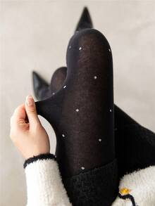 1 件优质波尔卡圆点连裤袜，抗起球，时尚，舒适保暖，适合秋冬季，黑色、灰色、白色可选，适合日常使用 - 黑色 - 查看 2