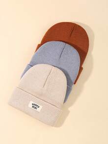 3 件套儿童针织帽，带汽车标志，适合秋冬季穿着 - 彩色 - 查看 2