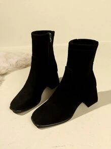 Damen Mode Dicke Absatz Elegante Schwarze Hohe Absatz Knöchel Stiefel, Herbst/Winter 2024