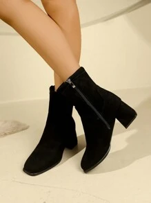 Damen Mode Dicke Absatz Elegante Schwarze Hohe Absatz Knöchel Stiefel, Herbst/Winter 2024