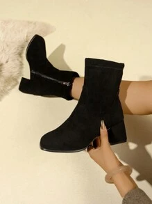 Damen Mode Dicke Absatz Elegante Schwarze Hohe Absatz Knöchel Stiefel, Herbst/Winter 2024