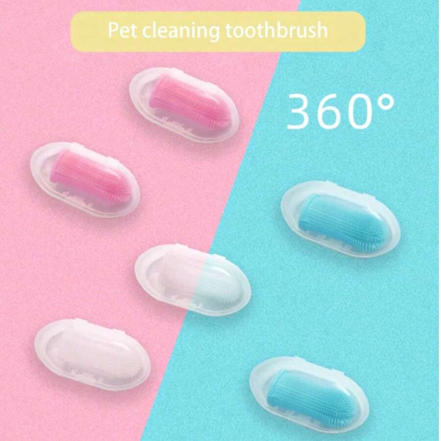 360° Pet Finger Toothbrush Kit Silicone BPA Free With Case Cleaning