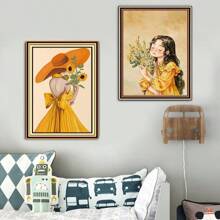 qingfei 20x40cm Pełny haftowany obraz z kreskówkową dziewczynką z kwiatami, dekoracja ścienna do salonu lub sypialni, wyprodukowany w Kambodży