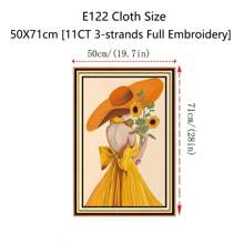 qingfei 20x40cm Pełny haftowany obraz z kreskówkową dziewczynką z kwiatami, dekoracja ścienna do salonu lub sypialni, wyprodukowany w Kambodży