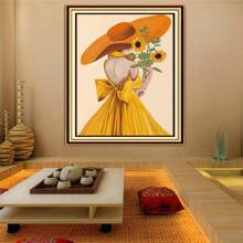 qingfei 20x40cm Pełny haftowany obraz z kreskówkową dziewczynką z kwiatami, dekoracja ścienna do salonu lub sypialni, wyprodukowany w Kambodży