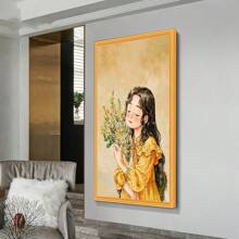 qingfei 20x40cm Pełny haftowany obraz z kreskówkową dziewczynką z kwiatami, dekoracja ścienna do salonu lub sypialni, wyprodukowany w Kambodży