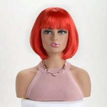 Women's Fashion Natural Short Curly 12-Inch Synthetic Fiber Inverted Bob Short Wig With Air Bangs, Suitable For Birthday, Festival, Ball, Performance, Role Play, Costume, Carnival Party