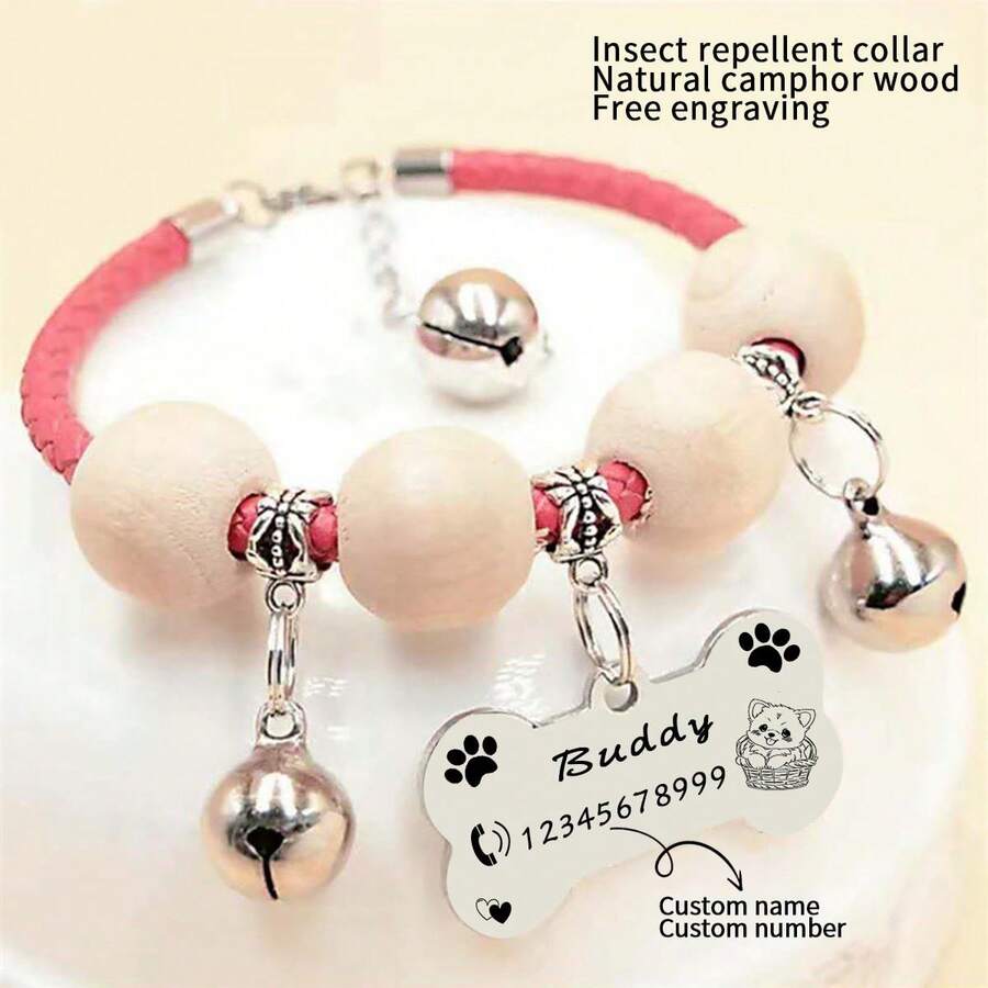 Engraved Pet ID Tag Collar With Bell, For Dogs & Cats