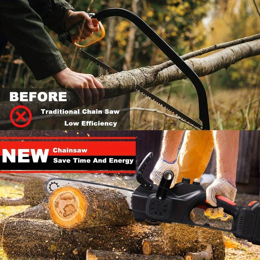 12'' Cordless Electric Chainsaw Handheld Chain Saw Wood Cutter 21V