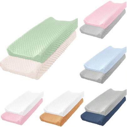 2 paquetes de Funda para Cambiador, Ultrasuave y Acolchada con Puntos Minky, Funda para Mesa de Cambio para Bebés Niñas y Niños, Ajusta a Cambiadores Estándar de 32"X16"X4"