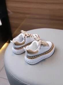 1 paire Baskets mode confortables et anti-dérapantes en bande tricotée, convenant aux bébés en toute saison