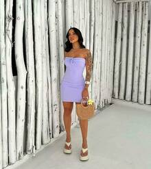 PREMIUM RIBBED, STRAP-FALL FEMININE DRESS! - 紫色 - 查看 1