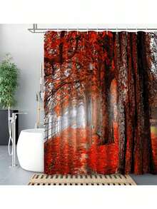 1 件枫叶森林图案浴帘，轻巧优雅的图案浴帘，带塑料挂钩，不透明面料，浴室装饰套装，面料，颜色和优雅的防水浴室浴帘，浴室配件，家居装饰 - MQ898 - 查看 4
