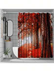 1 件枫叶森林图案浴帘，轻巧优雅的图案浴帘，带塑料挂钩，不透明面料，浴室装饰套装，面料，颜色和优雅的防水浴室浴帘，浴室配件，家居装饰 - MQ898 - 查看 7