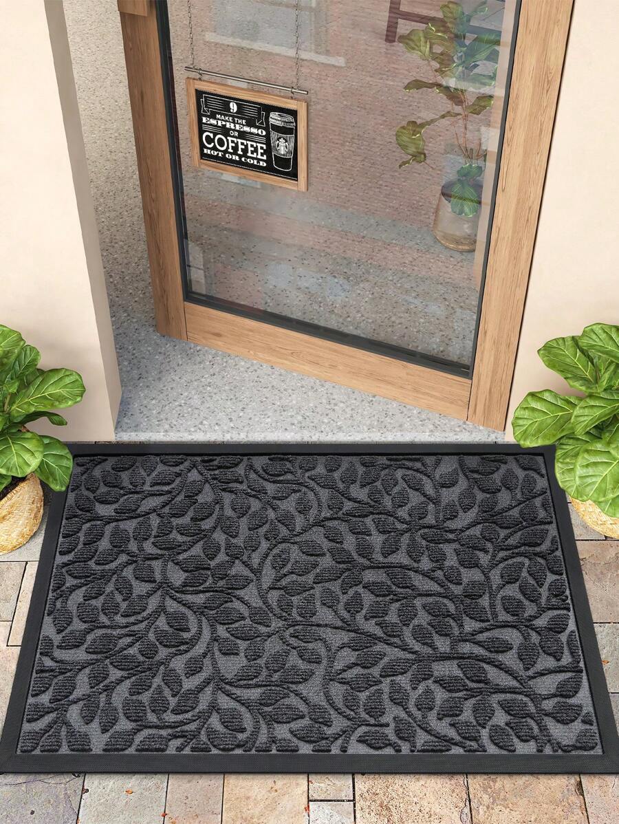 DAJIANG 1 件装树叶造型门垫，室内外通用，加厚防滑迎宾垫，易于清洁，适用于户外入口，防水橡胶材质，黑色，家居卫浴装饰，浴室地毯，户外地毯，门垫，秋季装饰，浴室配件，返校季入口装饰