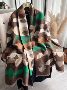 1 chiếc khăn choàng ấm áp bằng vải cashmere giả jacquard họa tiết nửa vòng tròn đơn giản dành cho nữ, thời trang đa năng dùng cho máy lạnh mùa đông thu - Nhiều màu - Xem 7
