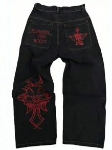 Men's Stylish American Retro Straight Jeans - Red - View 3
