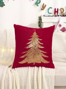 Miater 1pc Christmas Pillow Cover With Gold Sequin Embroidered Plush Christmas Tree Decor For Living Room & Bedroom - White - View 12
