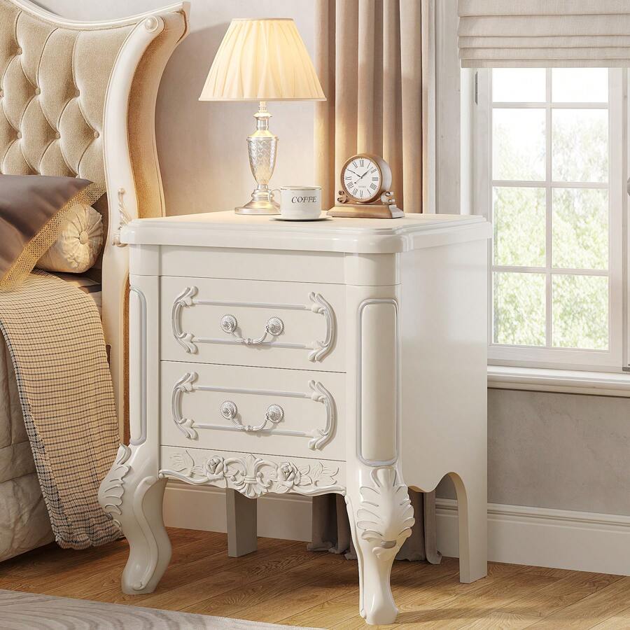 LITTLE TREE Modern White Nightstand, Wood Bedside Table With 2 Drawers, Classic End Table Side Table For Bedroom, Living Room - trắng - Xem 1