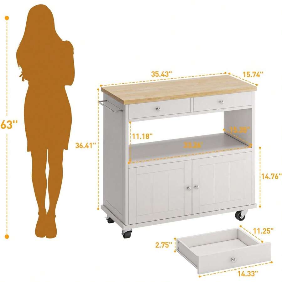Rolling Kitchen Island With Storage 35.4'' Width Kitchen Cart